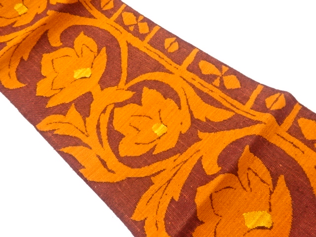 JAPANESE KIMONO / VINTAGE NAGOYA OBI / MAWATA TSUMUGI / WOVEN FLORAL PLANTS